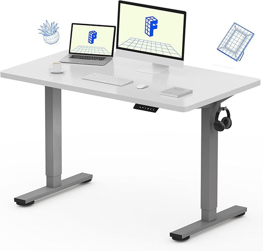 FLEXISPOT EN1 One-Piece Electric Standing Desk 48 x 24 Inches Seamless Seamless Desktop Height Adjustable Desk Stand Up Desks for Home Office (Silver Frame + White Top, 2 Packages)