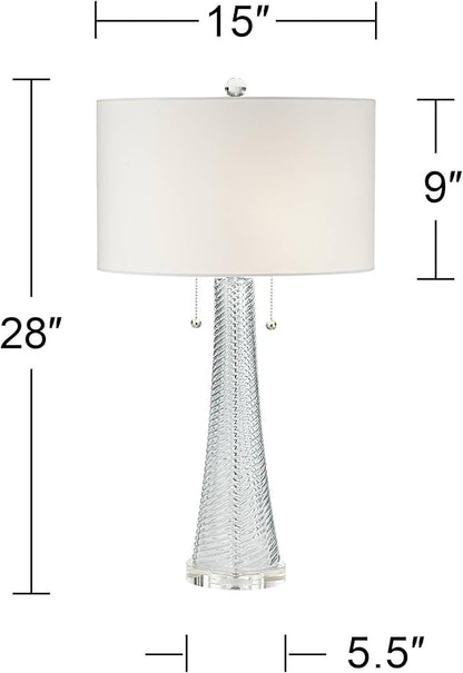 Possini Euro Design Miriam Modern Table Lamps 28.5" Tall Set of 2 Light Sky Blue Fluted Glass with Swirl Pattern White Drum Shade for Living Room Bedroom Bedside Nightstand Office Family