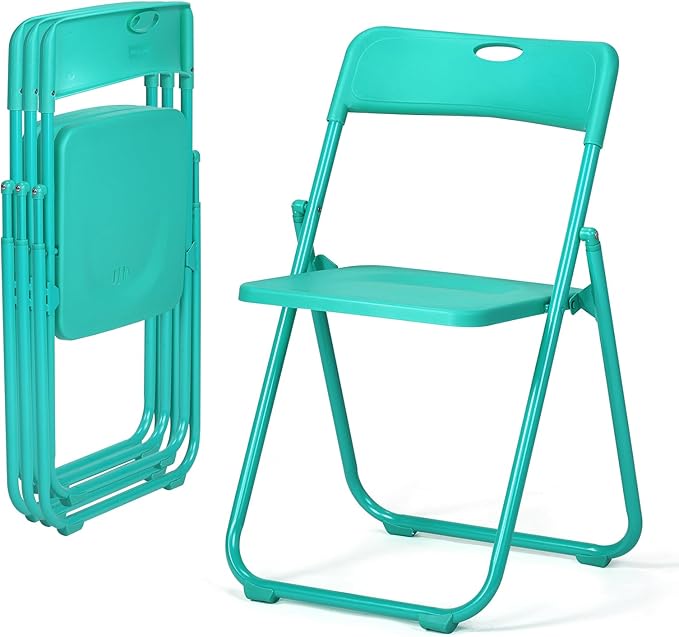 Karl home 4 Pcs Folding Chair, 300LBS Lightweight Foldable Plastic Chair, Reinforced Metal Frame Easy to Fold & Store for Indoor & Outdoor, Wedding, Party, Meeting Room, Patio and Garden, Mint Green