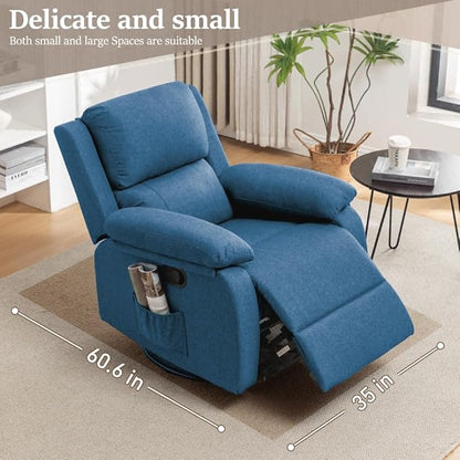 Recliner Chair, 360 Swivel Rocker Chair for Adults, Small Rocking Recliner Chair for Small Spaces, Upholstered Fabric Glider Recliner Nursery Chair with Side Pockets for Living Room, Nursery