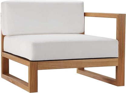 Modway EEI-4253-NAT-WHI-SET Upland Patio Teak Wood 4-Piece Sectional Sofa Set, Natural White