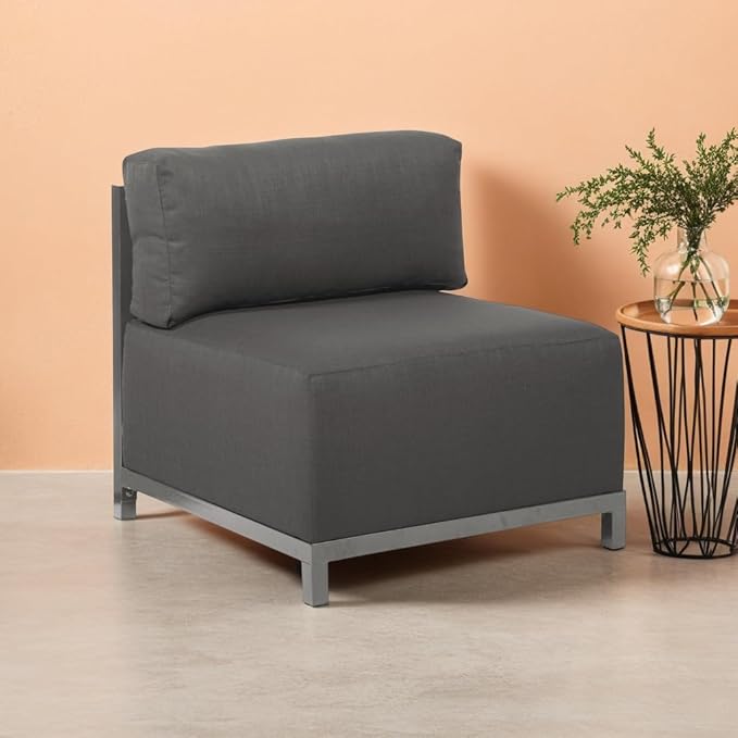 Howard Elliott Axis Chair with Cover for Both Indoor & Outdoor Seating, Cushioned Chair & Seating Titanium Frame Chair for Living Room, Office and Bedroom, 30.5 x 32.5 x 30 Inches, Sterling Charcoal
