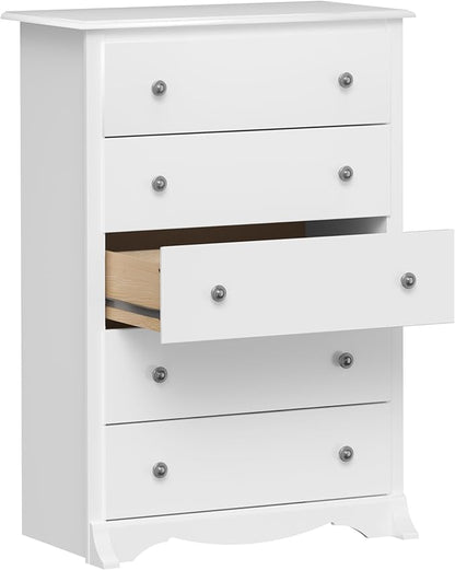 Prepac Sonoma Superior 5-Drawer Dresser for Bedroom - Spacious and Stylish Chest of Drawers, Measuring 17.75"D x 31.5"W x 44.75"H, In White Finish