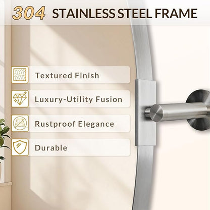 ANDY STAR Brushed Nickel Bathroom Mirror, 20 x 30 Inch Oval Pivot Mirror for Wall, Unique Farmhouse Tilt Mirror in Slim Silver Stainless Steel Metal Frame for Bedroom, Powder Room