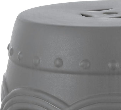 JONATHAN Y TBL1022F Lucky Coins 16" Chinese Ceramic Drum Indoor/Outdoor Garden Stool Bohemian, Coastal, Cottage, French Country, Traditional, for Living Room, Garden Room, Patio, Matte Gray