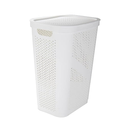Mind Reader 60L Slim Laundry Hamper, Clothes Basket, Lid, Ventilated, Plastic, Set of 2, White