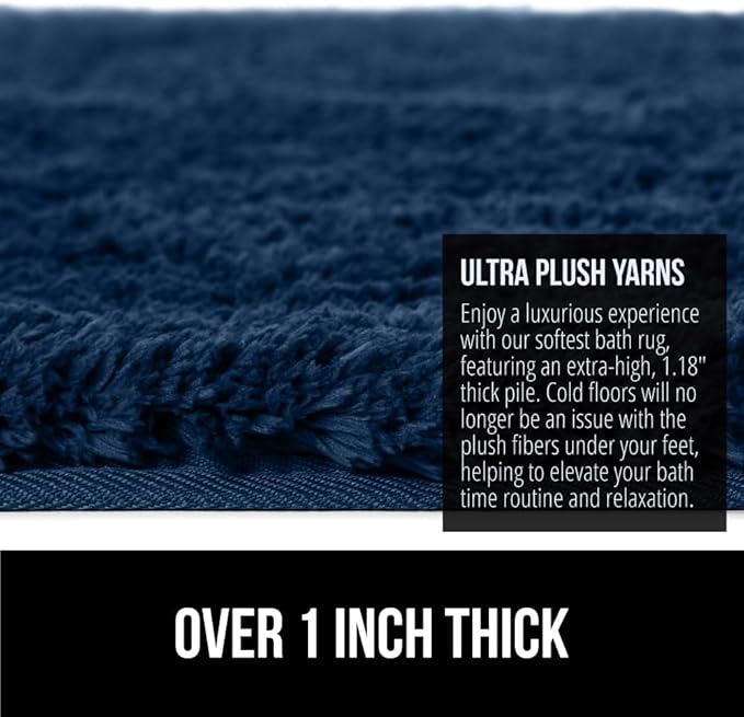 GORILLA GRIP Bathroom Rugs, 60x24, Ultra Soft Absorbent Mat, Thick Plush Bath Rug, Machine Washable, Microfiber Quick Dry, Mats for Shower, Bathtub and Floor, Home Decor Accessories, Navy Blue