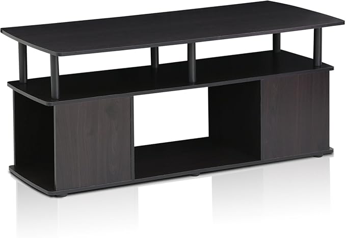 Furinno Jaya Coffee Table, Rectangle Modern Coffee Table with Open Shelf, Side Table with Side Storage, for Living Room, Bedroom, Home Office, Black
