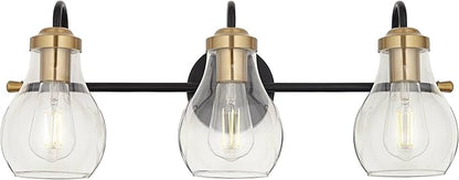 Possini Euro Design Brade Industrial Modern Wall Light Black Gold Hardwired 22 3/4" 3-Light Fixture Clear Glass Shades for Bedroom Bathroom Vanity Reading Living Room Hallway House Home Decor
