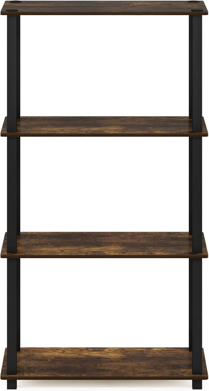 Furinno Turn-S-Tube 4-Tier Compact Multipurpose Shelf Display Rack with Square Tube, Amber Pine/Black
