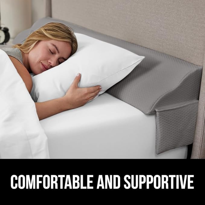 GORILLA GRIP Patent Pending Bed Wedge Pillow Headboard Gap Filler, US Designed, Comfortable Supportive High Density Foam Pillows, Stay in Place Gripping Dots, Wedges Between Mattress, Full Size Gray