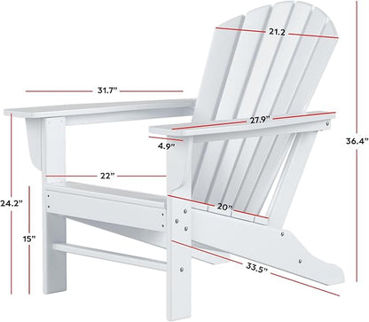 Costaelm Outdoor Adirondack Chair, HDPE Patio Chair, Weather Resistant Lawn Firepit Outside Chairs for Porch, Poolside, Garden, Backyard Deck, Gray