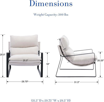HEAH-YO Modern Accent Chairs Set of 2, Chenille Fabric Living Room Chairs with Removable Cushion and Solid Metal Frame, Comfy Reading Chairs for Bedroom, White