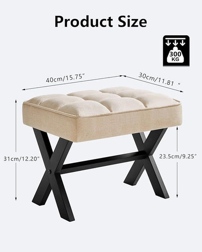 IBUYKE Small 12" H Footrest Stool, Square Linen Foot Stool with Metal X-Leg, Multi-Use as Small Side Table, Step Stool for Living Room, Bedroom, Entryway, Office, Linen WBD011Y