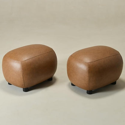 KINWELL 23" Wide Faux Leather Upholstered Ottoman Set of 2, Mid-Century Modern Living Room Footrest with Soft Padded Seat, Footstool for Bedroom, Entryway or Living Room, Camel