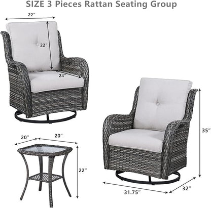 HUMMUH 5 Piece Outdoor Patio Furniture Set Wicker Conversation Bistro Set Swivel Rocking Chairs with Side Table and Ottomans for Backyard, Porch, Balcony