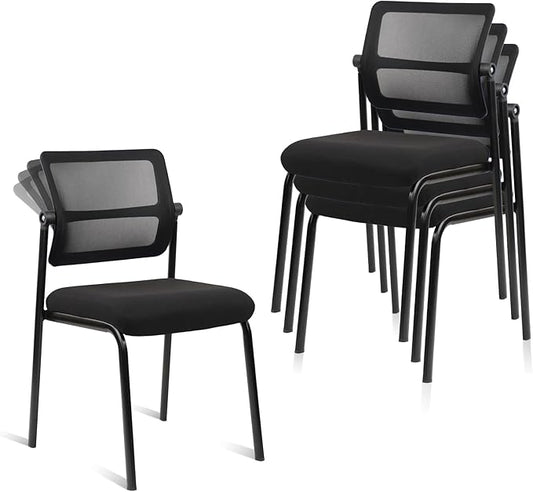 CLATINA Stacking Armless Office Waiting Room Chair with Adjustable Backrest, Mesh Stackable Guest Reception Desk Chairs with Ergonomic Lumbar Support for Home Conference Lobby Side School, Black, 4PK