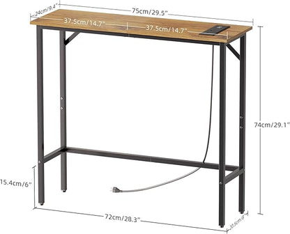 Narrow Console Table with Led Light and Charging Station，29.5" Small Entryway Table，Display Table，Entryway Hallway Thin Sofa Table Behind Sofa, Small Spaces, Living Room, Rustic Brown