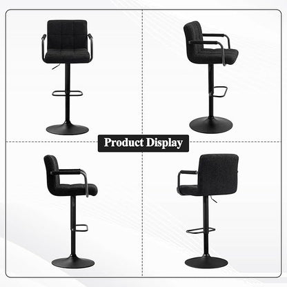 Furniliving Adjustable Bar Stools with Armrest, Square Back Sherpa Fabric Hydraulic Kitchen Counter Bar Stool, Luxurious Swivel Double Stitching Bar Chairs,Set of 2