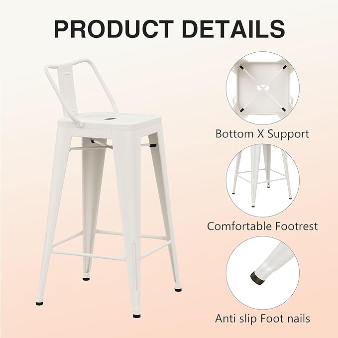 HAOBO Home Metal Bar Stools Set of 2 Low Back Counter Height Barstools 24" Industrial Barstool Patio Stool Metal Kitchen Stools Bar Chairs for Indoor Outdoor