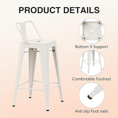 HAOBO Home Metal Bar Stools Set of 2 Low Back Counter Height Barstools 26" Industrial Barstool Patio Stool Metal Kitchen Stools Bar Chairs for Indoor Outdoor