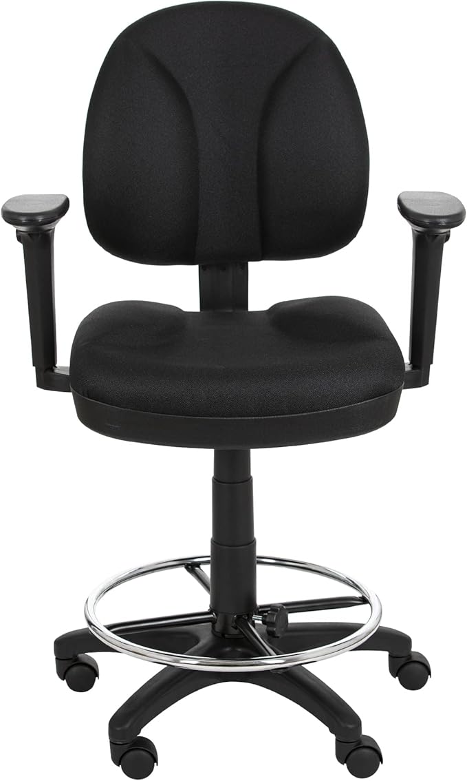 OEF Furnishings Comfort Office Stool with Arm Rests, 24.5"-34.5" Height