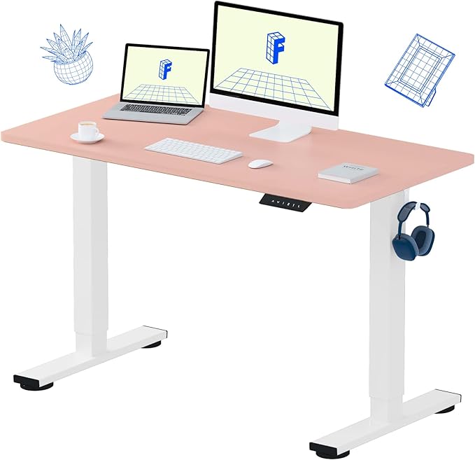 FLEXISPOT EN1 Pink Standing Desk 48"x24" White Frame, One-Piece Electric Height Adjustable Desk for Women — Ideal for Home Office, Study, or Beauty Space, Smooth Lift & Easy Assembly