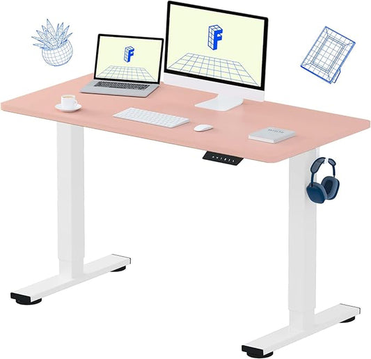 FLEXISPOT EN1 Pink Standing Desk 48"x24" White Frame, One-Piece Electric Height Adjustable Desk for Women — Ideal for Home Office, Study, or Beauty Space, Smooth Lift & Easy Assembly