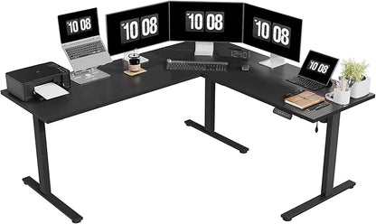 SANODESK Electric Corner L-Shaped 71 x 63 in Standing Desk, Memory Height Adjustment, Black Top Black Frame