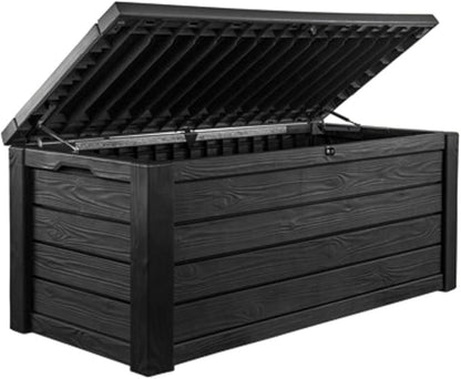Keter Westwood 150 Gallon Resin Large Outdoor Storage Box for Patio Furniture, Outdoor Cushions, Garden Tools and Pool Floats, Dark Grey