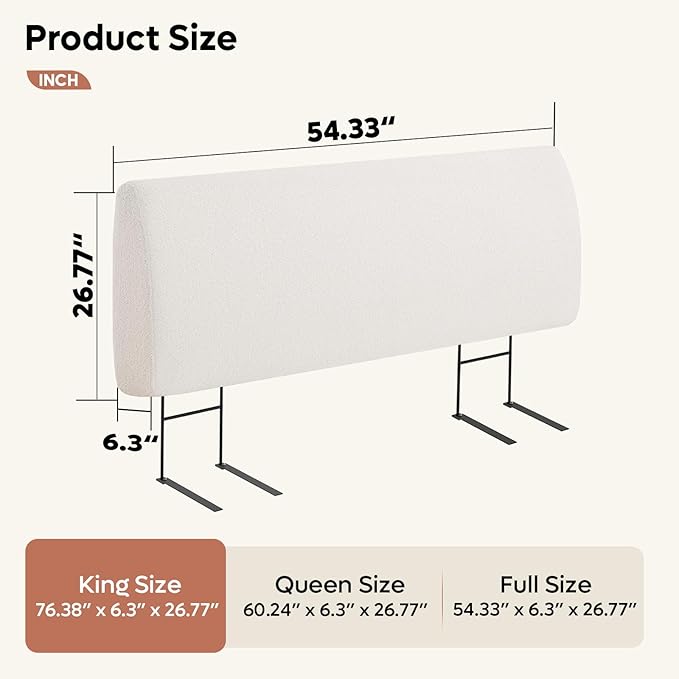 4.7" Upholstered Headboard for King Size Bed, Height Adjustable and Ergonomic Headboard, Easy Assemble, Sturdy and Durable, Teddy Velvet, Beige