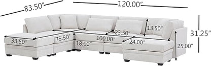 Christopher Knight Home Zery 7-Piece U-Shape Lounge Sofa Couch with Ottomans, Modern Modular Sectional Sofa Set with Pillow Back for Living Room, Chenille Upholstered Cloud Couch with Deep Seat,Beige