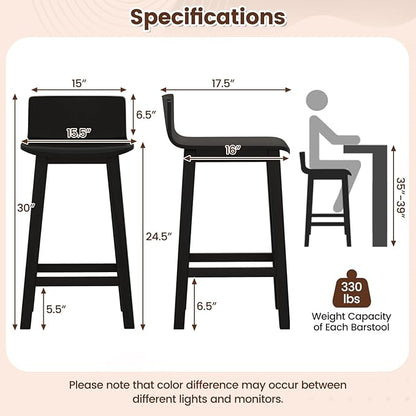 COSTWAY Solid Wood Bar Stools Set of 2, 24.5-inch Counter Height Chairs with Low Back and Footrest, Farmhouse Wooden Armless barstools for Kitchen Island, Dining Room, Cafe, Breakfast, Black