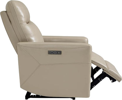 CHITA Genuine Leather Power Recliner Chair for Adults, Electric Wall Hugger Recliner for Small Spaces, Modern Living Room and RV Recliner Chair with Power Headrest & Charging Ports, Latte Tan