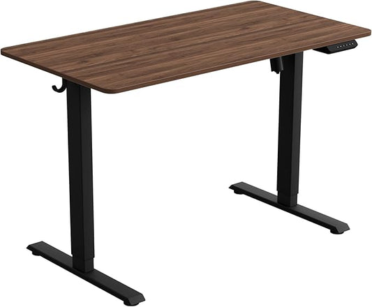 FEZIBO One-Piece Standing Desk Adjustable Height Stand up Home Office Desk, 60x24 Inch Electric Standing Computer Desk, with 4 Memory Presets, Headphone Hook, Fixable casters, Black Walnut