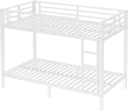 Bellemave Twin XL Over Twin XL Bunk Bed for Adults, Heavy Duty Bunk Beds Frame with Build in Ladder and Full Length Guardrail, Easy Assemble Bunkbeds, Noise Reduced, Mattress Not Included, White