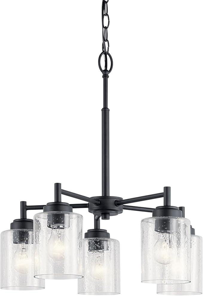 Kichler Winslow 19.75" 5-Light Chandelier Light with Clear Seeded Glass in Black for Kitchen, Bar, Dining Room, Living Room (19.75" x 16.25"), 44030BK