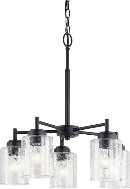 Kichler Winslow 19.75" 5-Light Chandelier Light with Clear Seeded Glass in Black for Kitchen, Bar, Dining Room, Living Room (19.75" x 16.25"), 44030BK