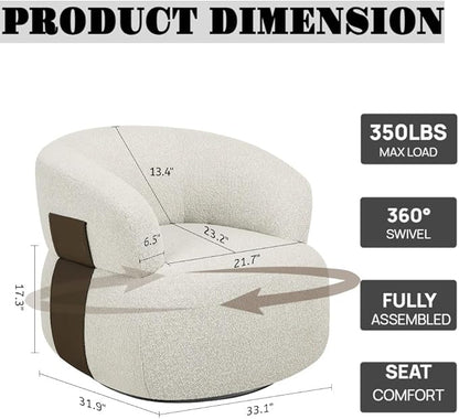Swivel Barrel Accent Chairs-Modern Round Club Arm Chair Upholstered Living Room Armchair, Single Sofa Seating Bedroom Side Reading Seat for Living Roon Office (Beige,1 Pack)