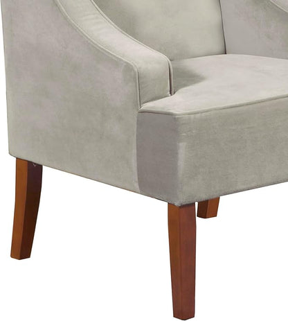 Mid Century Modern Accent Chair Wingback Living Room Chair Comfy Upholstered Scooped Armchair Fabric Side Chair with Wood Legs for Small Space, Bedroom, Apartment, Office, Waiting Room (Light Gray)