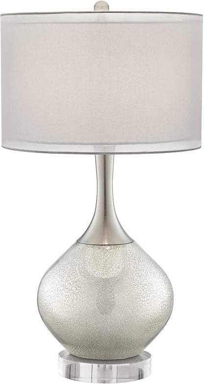 Possini Euro Design Swift Modern Table Lamp 32" Tall with USB Dimmer Round Riser Mercury Glass Chrome Neck Double Drum Shade for Bedroom Living Room House Bedside Nightstand Office Entryway Family