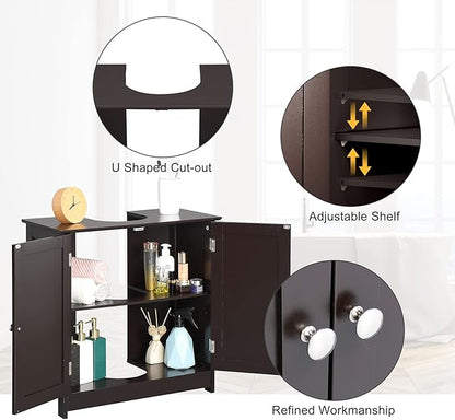 Bonnlo Pedestal Under Sink Storage Bathroom Vanity with 2 Doors Traditional Bathroom Cabinet Space Saver Organizer 23 5/8" x 11 7/16" x 23 5/8" (L x W x H) (Espresso)