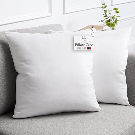 lalaLOOM Velvet Throw Pillow Covers, Set of 2 Decorative Square Pillows Home Decor, Soft Accent Cases, Silky Machine Washable Pillowcases for Sofa, Couch, Bedroom, Living Room, 16x16, White