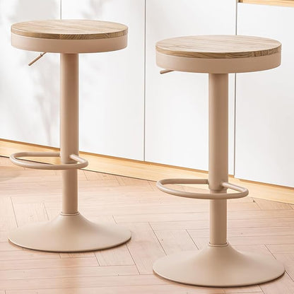 Kidol & Shellder Bar Stools Set of 6 Round Adjustable Swivel Barstools Modern Backless Bar Chairs Wooden Seat Counter Height Stools Armless for Kitchen Island, Cafe, Dining Room (Khaki)