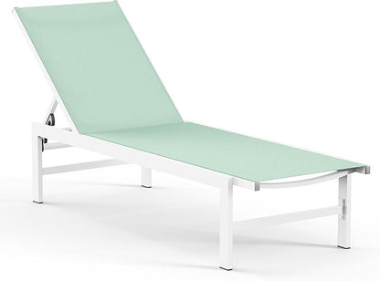 Outdoor Lounge Chairs for Pool, Aluminum Chaise Lounge Chairs with 5-Position Recliner, Patio Lounge Chair for Backyard, Poolside, Deck, Lawn, Light Green