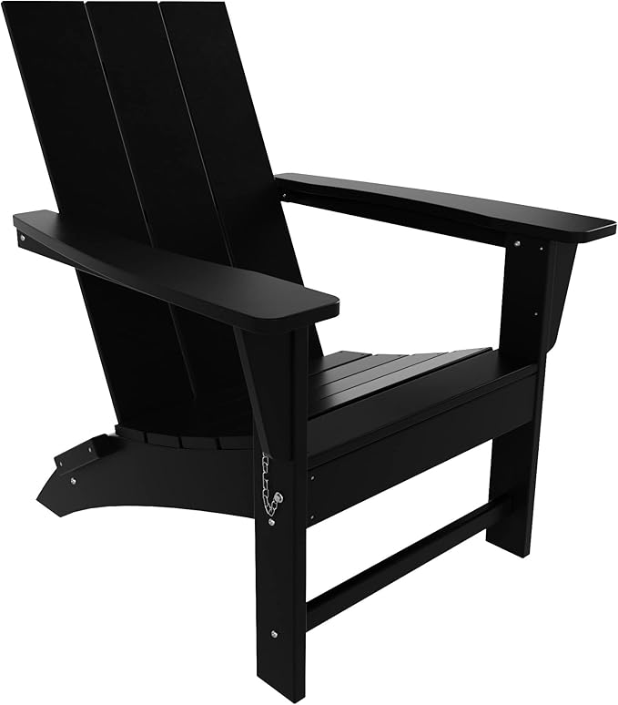 Costaelm Folding Adirondack Chairs, Outdoor Patio Adjustable Lawn Chairs, Weather Resistant Outside Firepit Chairs for Porch, Poolside, Garden, Backyard Deck, Black