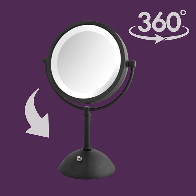JERDON Lighted Makeup Mirror with Magnification - 1X and 8X Magnification - Black Makeup Mirror - Model HL8808BKL