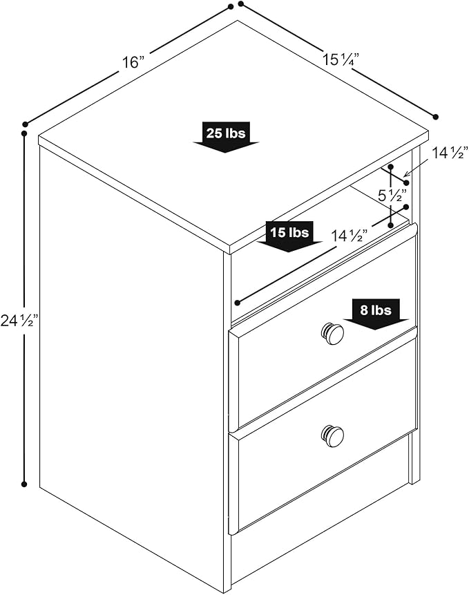 Prepac Astrid Simplistic Nightstand Side Table with 2 Drawers and Open Shelf, Functional Bedside Table 15.5" D x 16" W x 24.5" H, Black, BDNH-0402-1