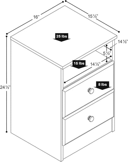 Prepac Astrid Simplistic Nightstand Side Table with 2 Drawers and Open Shelf, Functional Bedside Table 15.5" D x 16" W x 24.5" H, Black, BDNH-0402-1