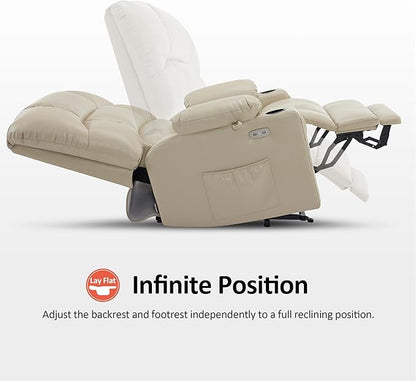 MCombo Oversized Dual Motor Power Lift Recliner Chair Sofa with Massage and Heat for Big Elderly People, Infinite Position, USB Ports, Faux Leather R7688 (Beige, Large-Oversize)